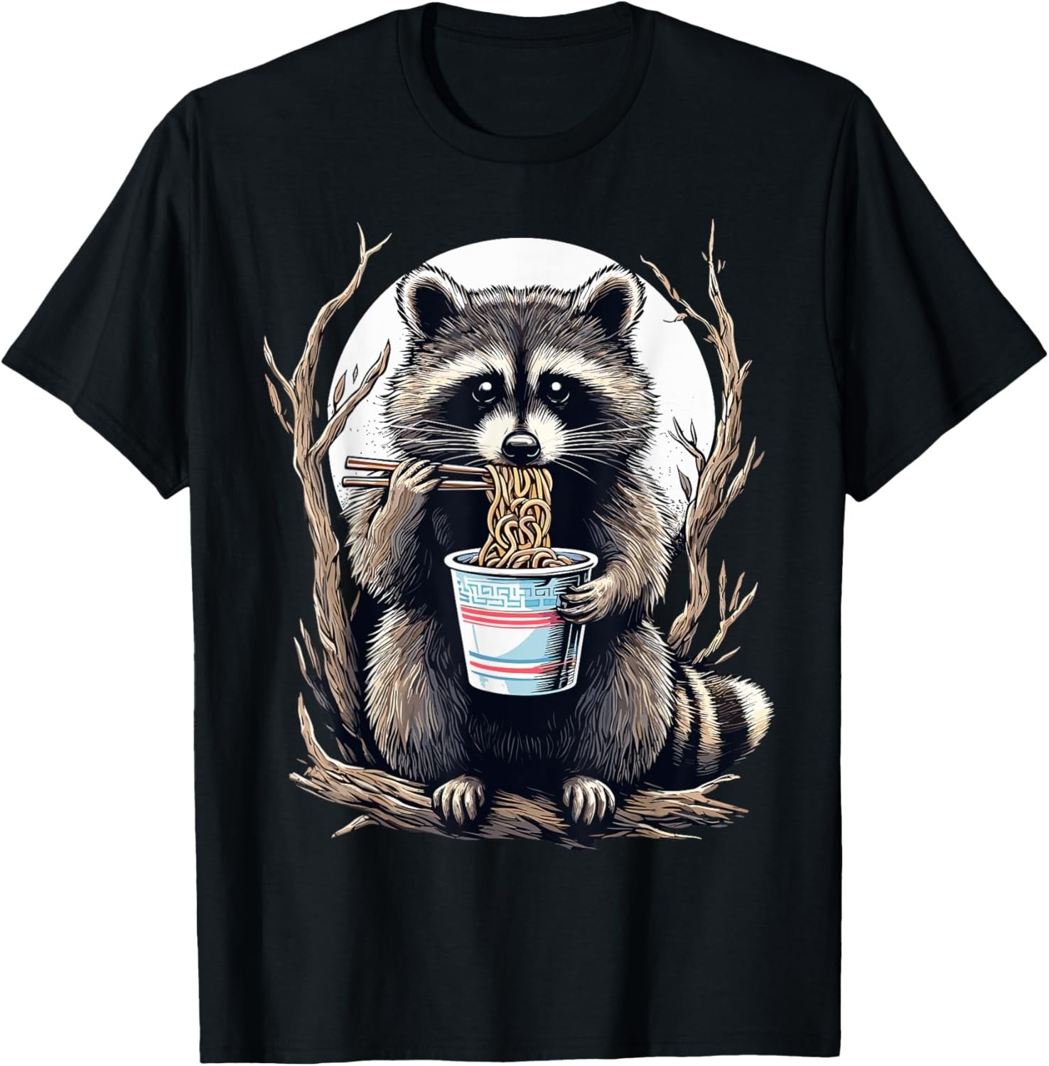 Raccoon Eating Instant Noodle Cup Funny Animal Meme Graphic Unisex Tee