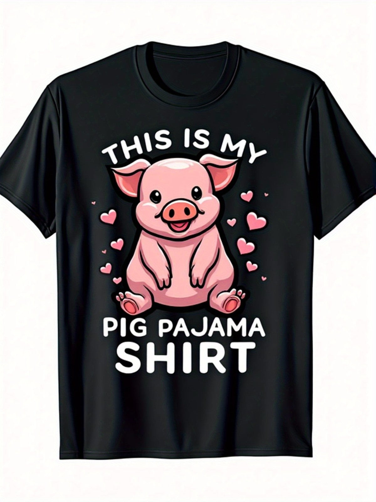 This Is My Pig Pajama Shirt Cute Pink Pig Animal Lover Graphic Tee for Men Women, Funny Farm Animal Short Sleeve T-Shirt, Casual Crew Neck Top for Pig Lover Gift