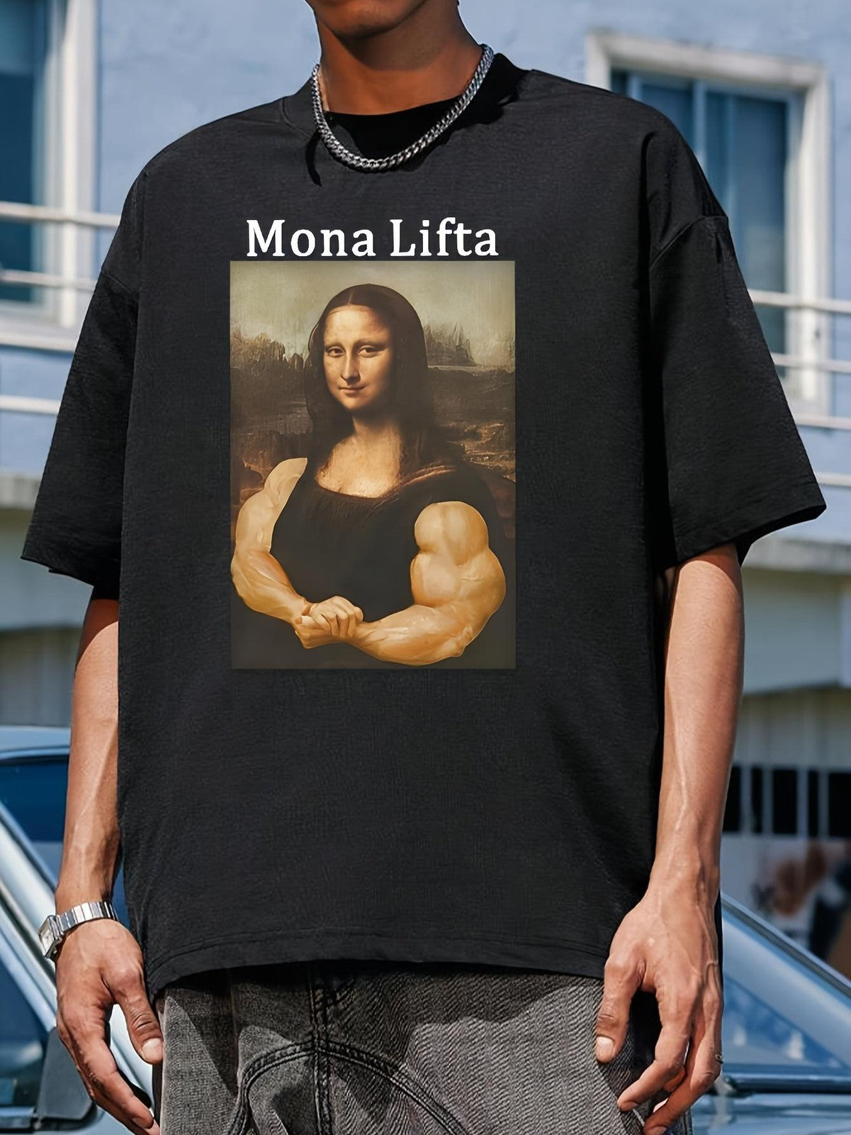 Monalift Funny Mona Lisa Fitness Workout Gym Humor Graphic Unisex Tee