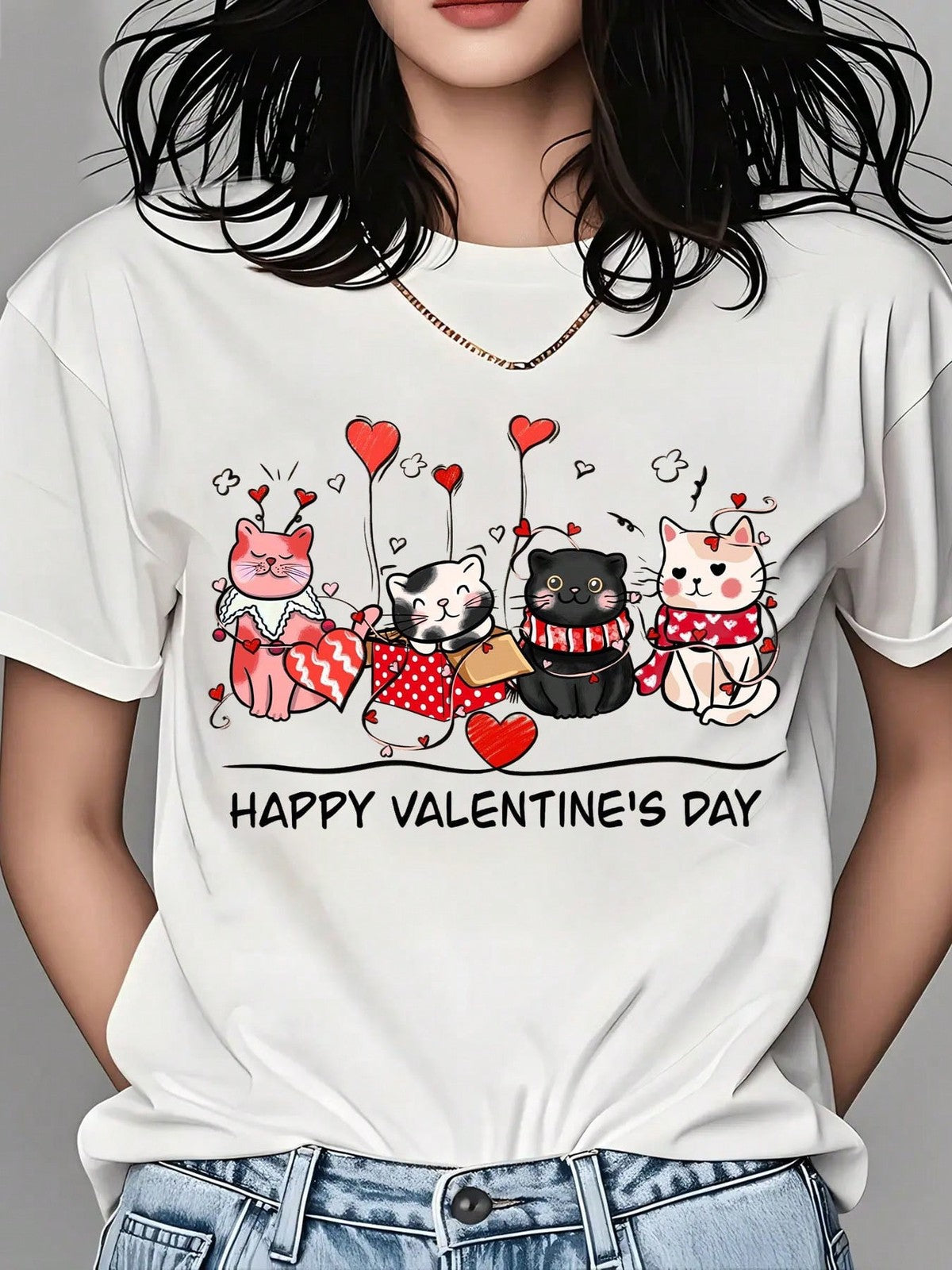 Men's Romantic Cat Lover Valentine Graphic T-Shirt