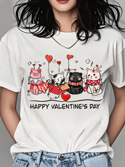 Men's Romantic Cat Lover Valentine Graphic T-Shirt