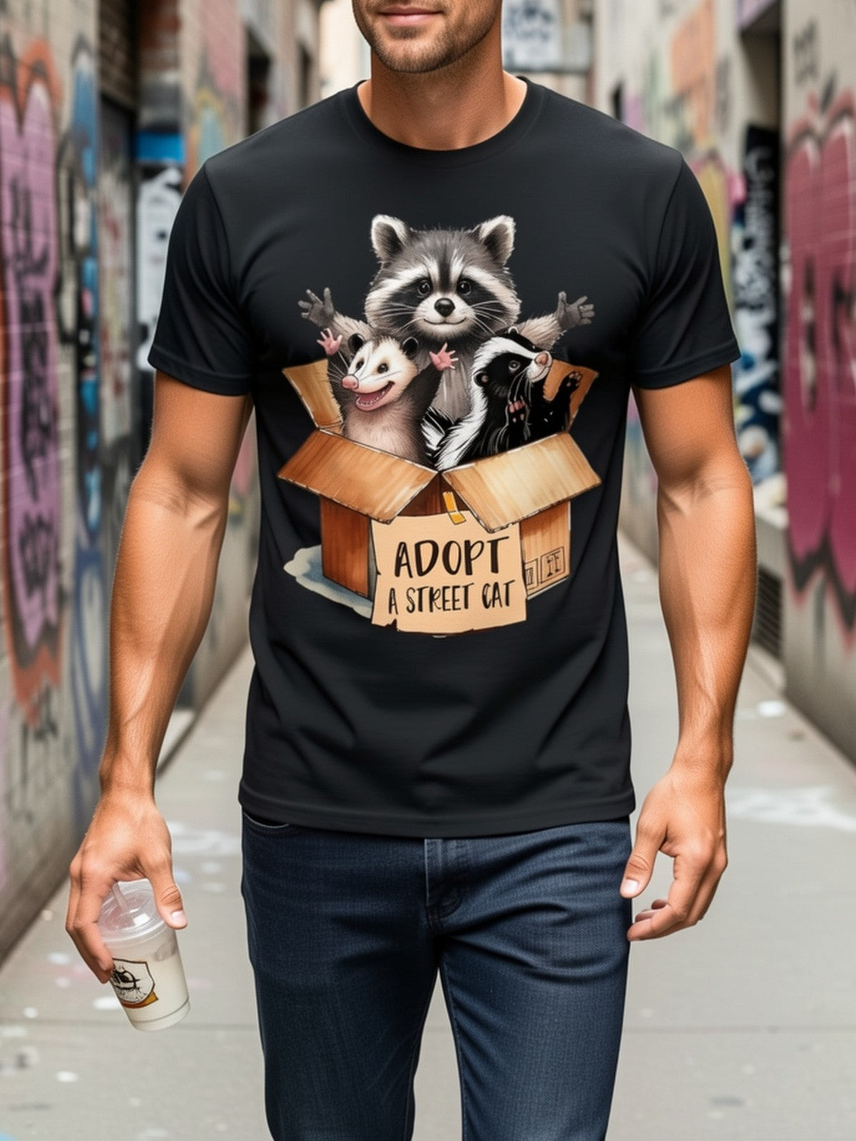 Adopt A Street Cat Opossum Raccoon Skunk Retro Wildlife Animal Lover Unisex Tee