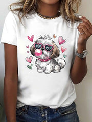 Shih Tzu Heart Glasses Cute Dog Lover Casual Playful All Season Gift Unisex Tee