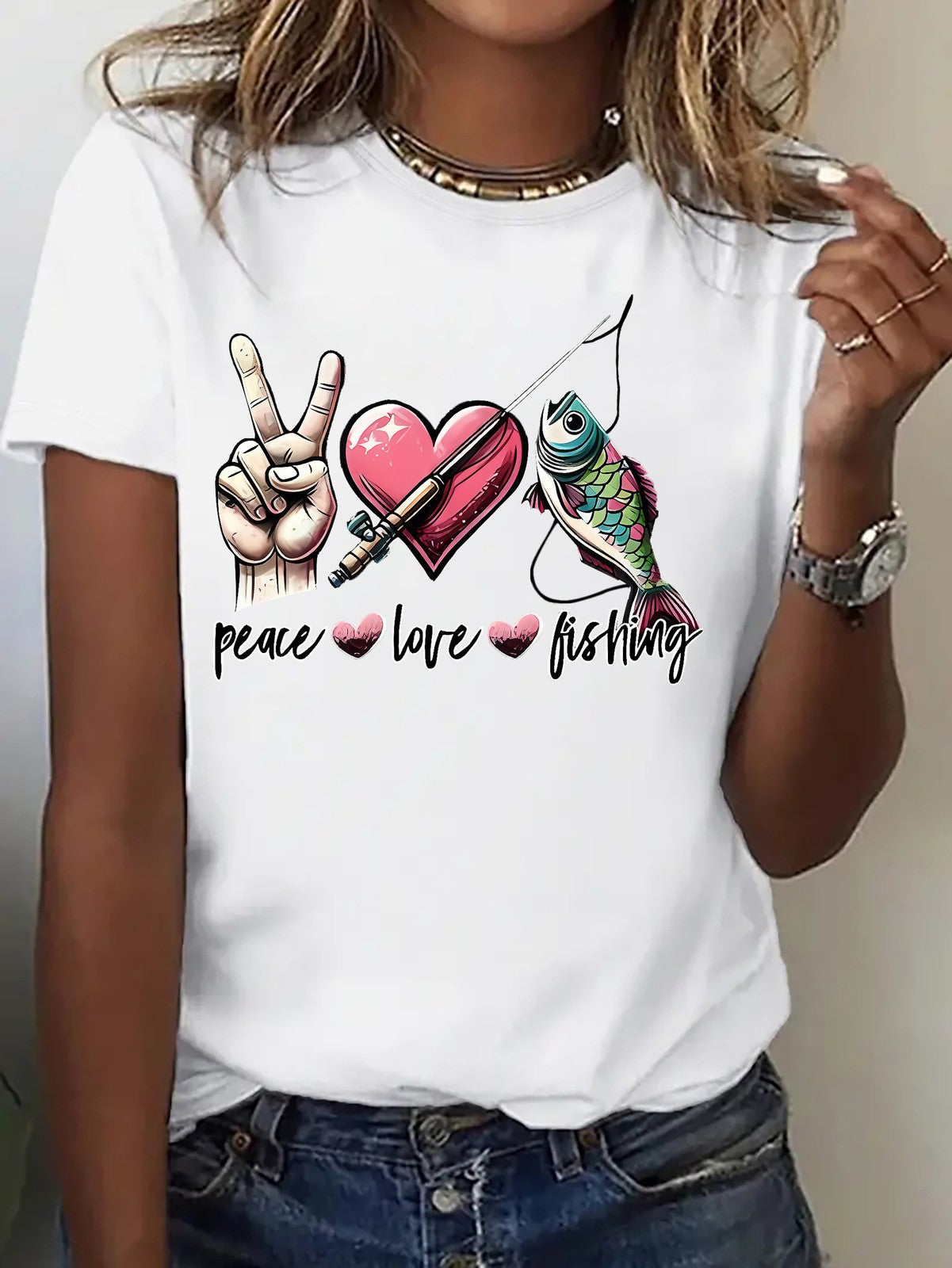 Men's "Peace Love Fishing" Graphic T-Shirt Men's Outdoor Hobby Casual Statement Tee