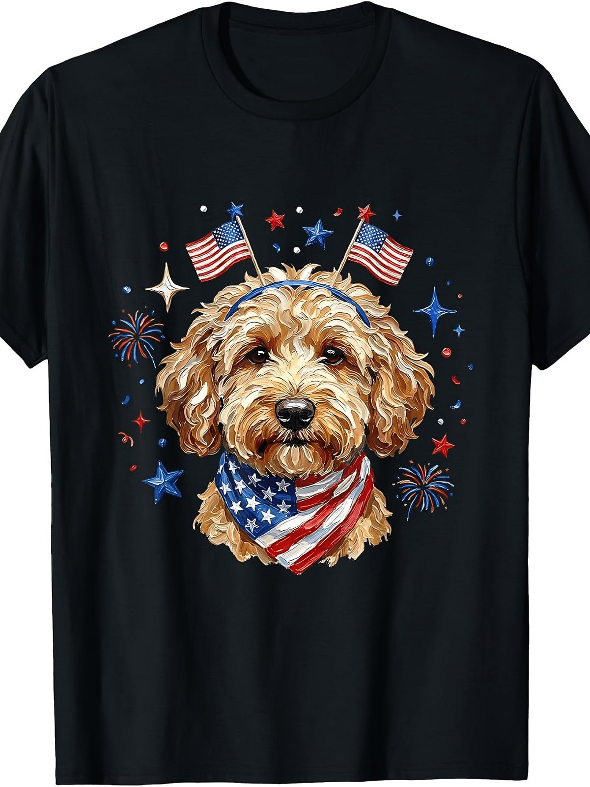 Retro Golden Doodle Patriotic 4th July Dog Lover Casual Gift Summer Unisex Tee