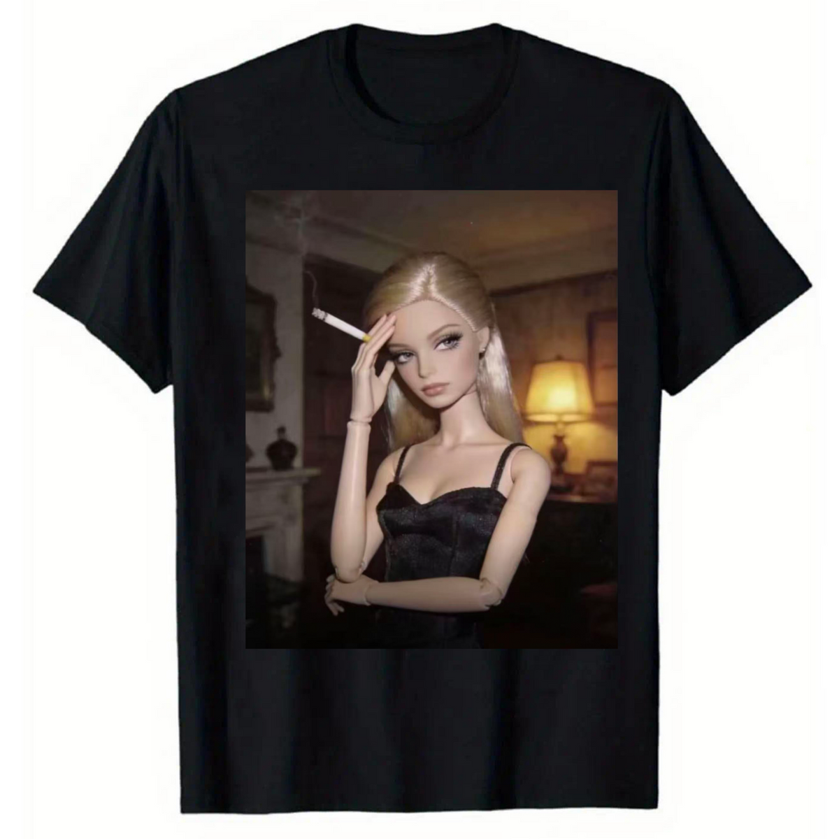 Creepy Blonde Doll Face Graphic T Shirt Vintage Aesthetic Unisex Streetwear Tee