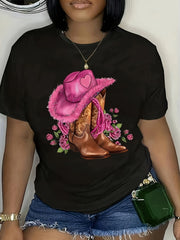 Wild Rose Cowgirl Western Boots Pink Hat Floral Rodeo Ranch Vintage Unisex Tee