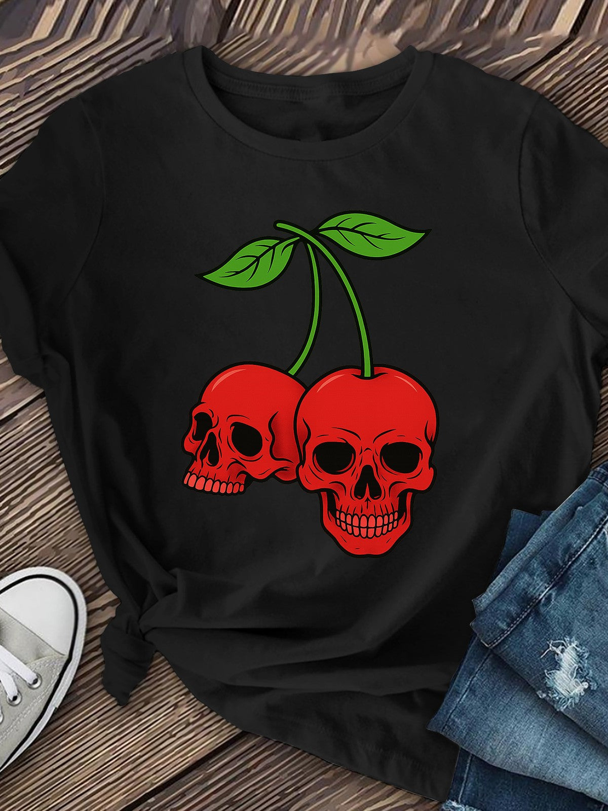 Skull Cherry Print Cute Edgy Summer Casual Short Sleeve Trendy Gift Unisex Tee