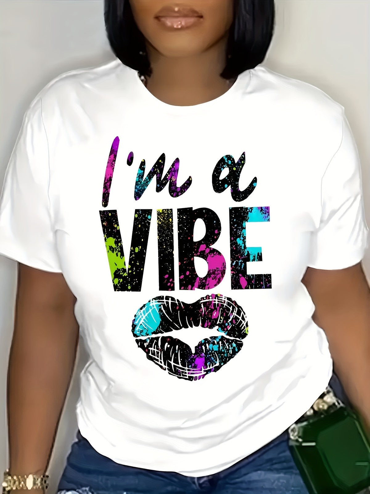 I'm A Vibe Graphic Lip Print Trendy Casual Crew Neck Comfort Fit Gift Unisex Tee