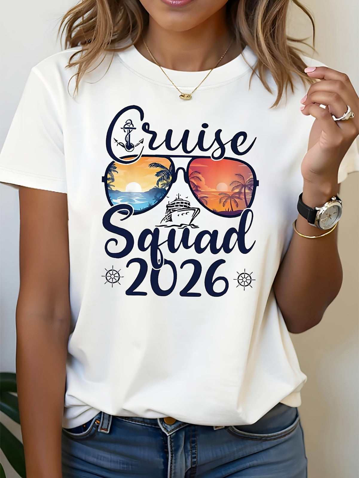 Cruise Squad 2026 Summer Short Sleeve Crew Neck Cartoon Holiday Gift Unisex Tee