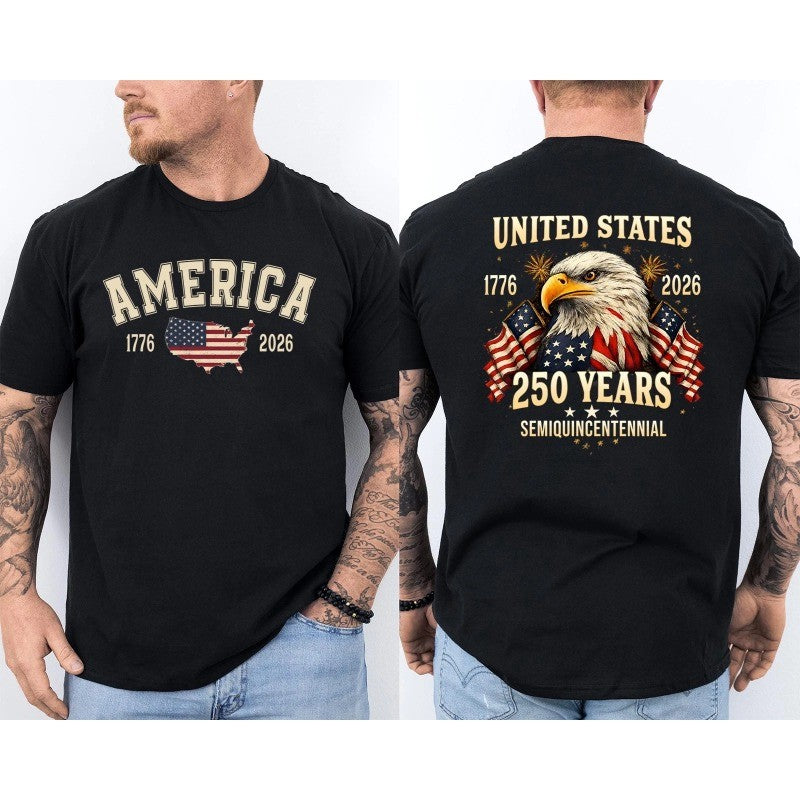 Men's USA 250th Anniversary American Flag Graphic T-Shirt Men's Patriotic Bald Eagle Front & Back Casual Tee