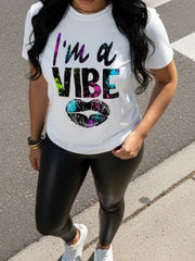 I'm A Vibe Graphic Lip Print Trendy Casual Crew Neck Comfort Fit Gift Unisex Tee