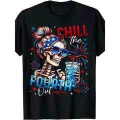 Chill The Fourth Out Skeleton Patriotic 4th July Funny Independence Unisex Tee