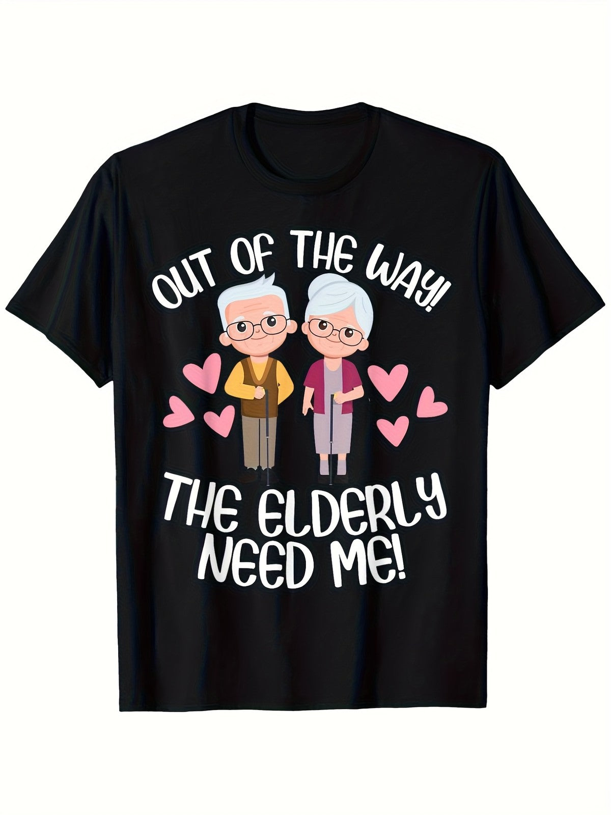 Out Of The Way The Elderly Need Me Funny Caregiver Graphic Tee for Men Women, CNA Nursing Home Worker Short Sleeve T-Shirt, Casual Crew Neck Top for Healthcare Gift