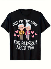 Out Of The Way The Elderly Need Me Funny Caregiver Graphic Tee for Men Women, CNA Nursing Home Worker Short Sleeve T-Shirt, Casual Crew Neck Top for Healthcare Gift