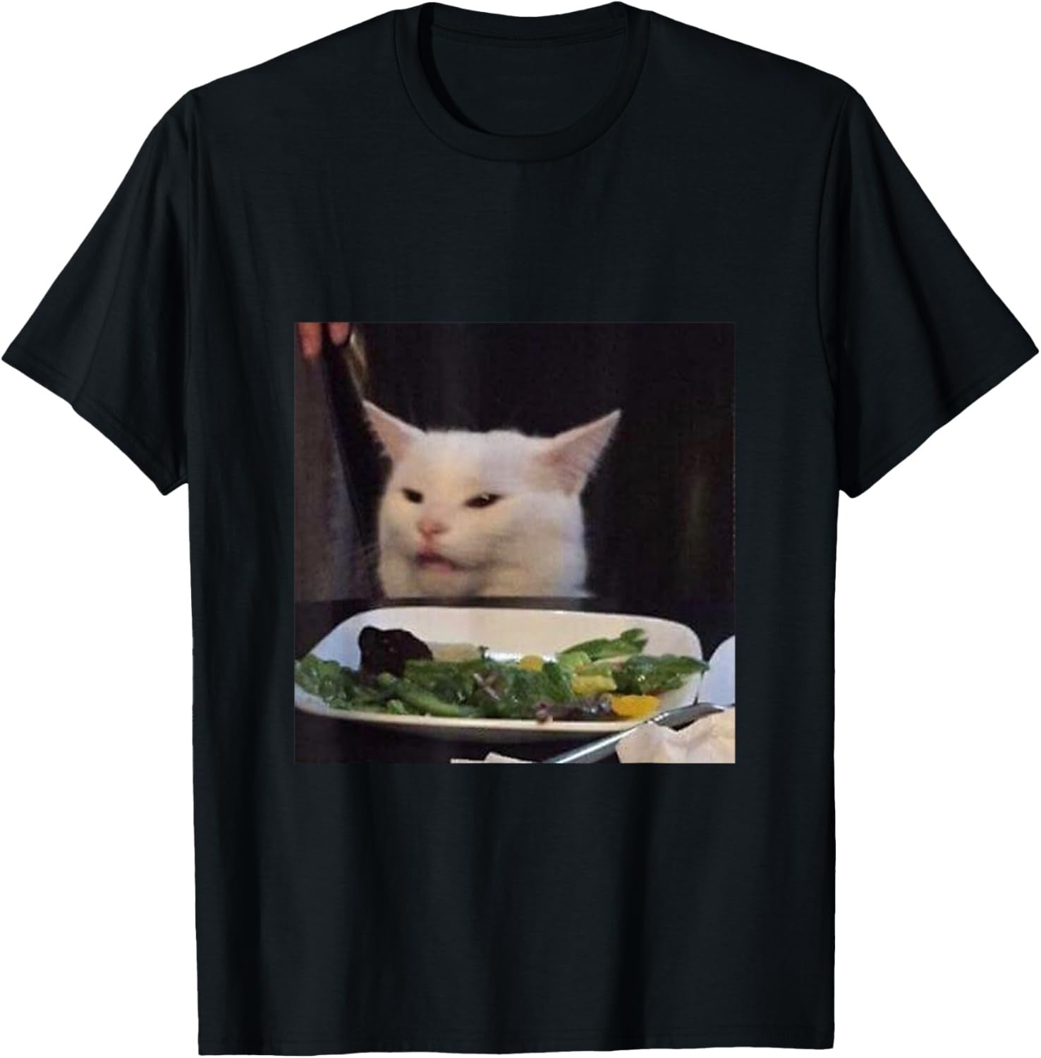 Dinner Table Cat Meme Funny Internet Yelling Confused Gift T-Shirt Small