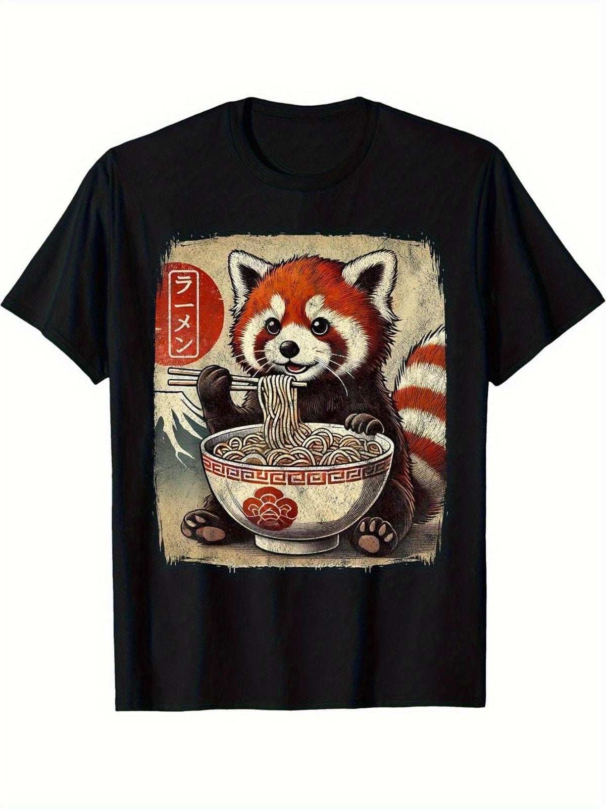 Funny Red Panda Eating Ramen Japanese Kawaii Casual Short Sleeve Unisex Tee