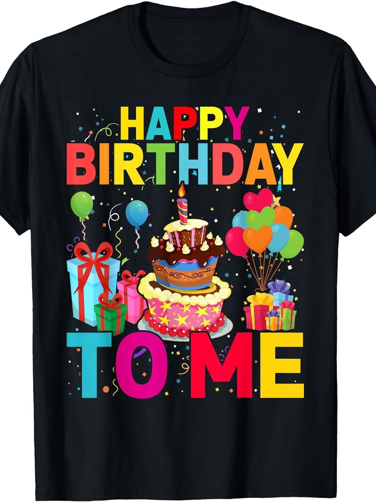 Happy Birthday To Me Colorful Confetti Birthday Cake Graphic Tee for Men Women, Fun Party Celebration Short Sleeve T-Shirt, Casual Crew Neck Top for Birthday Gift