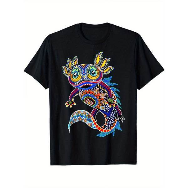 Men's Colorful Axolotl Tribal Art Graphic T-Shirt