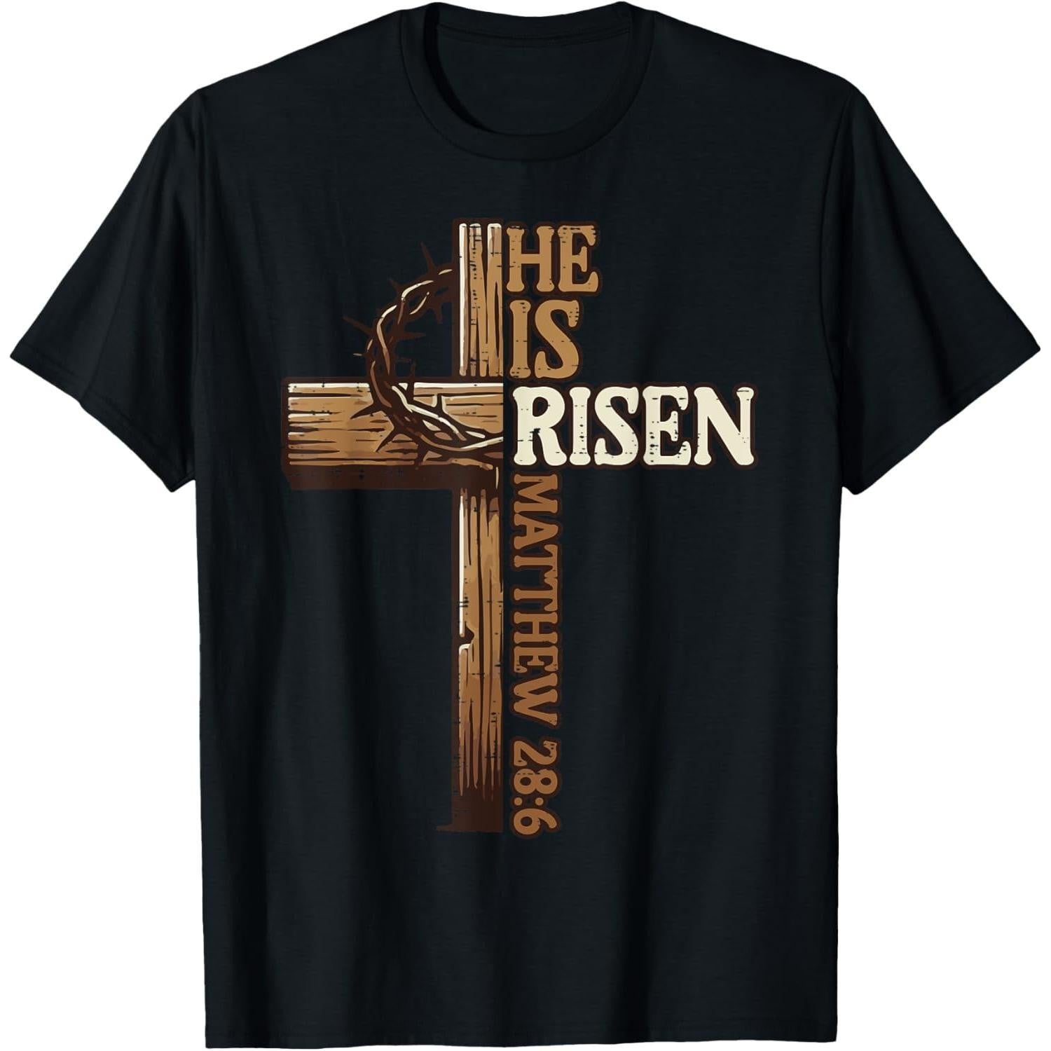 He Is Risen Cross T-Shirt - Easter Jesus Christian Gift Cotton Tee