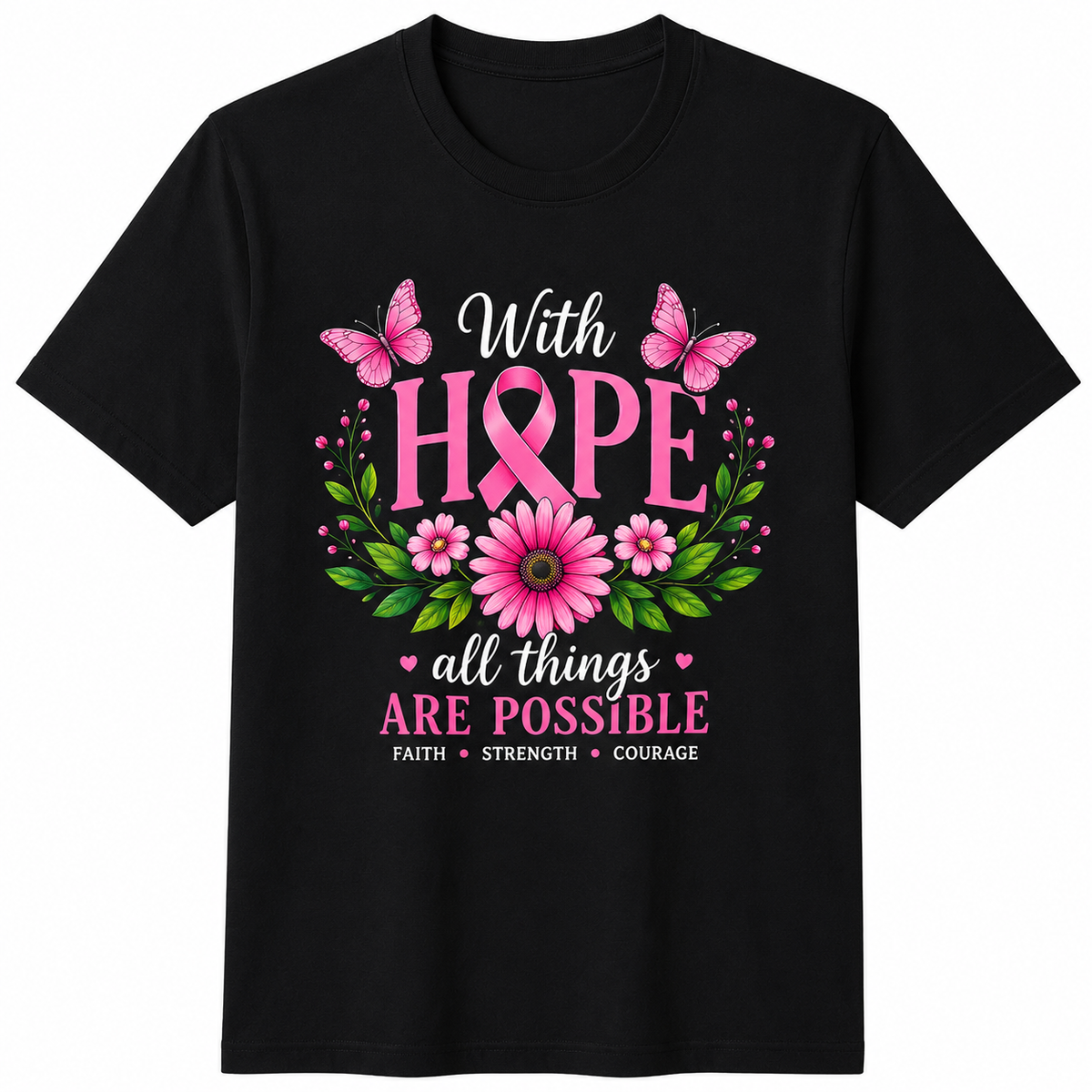 Breast Cancer Awareness Pink Ribbon Hope Floral Faith Survivor Support UnisexTee