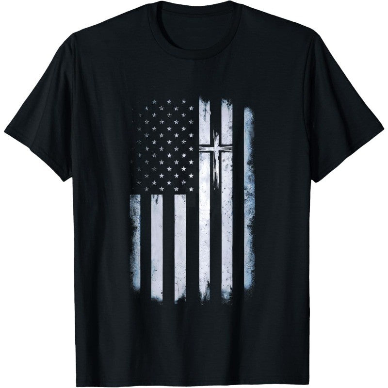 Patriotic Christian American Flag Cross T-Shirt - USA Faith Tee