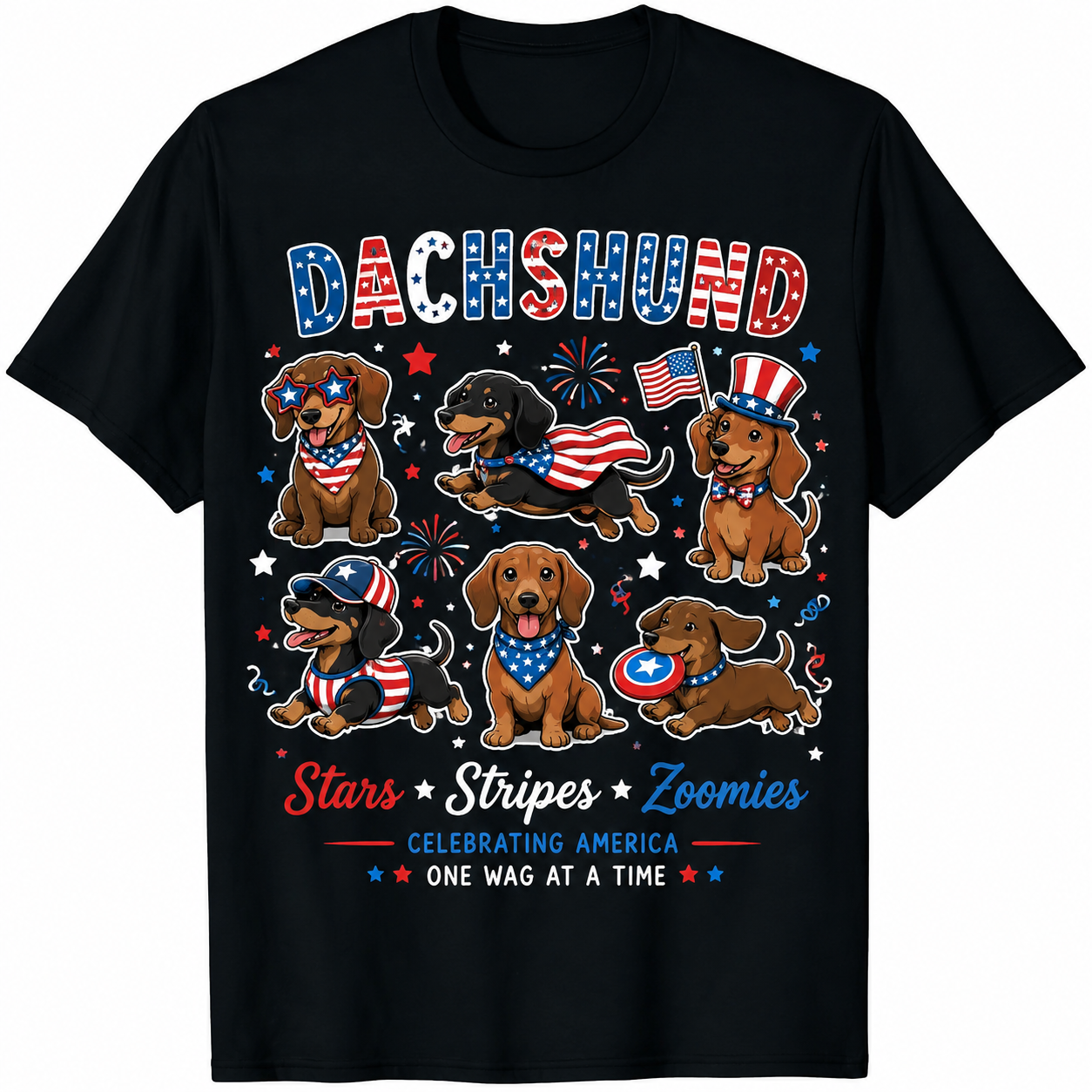 Patriotic Dachshund Wiener Dog 4th July Star Stripes USA DogLover Gift UnisexTee