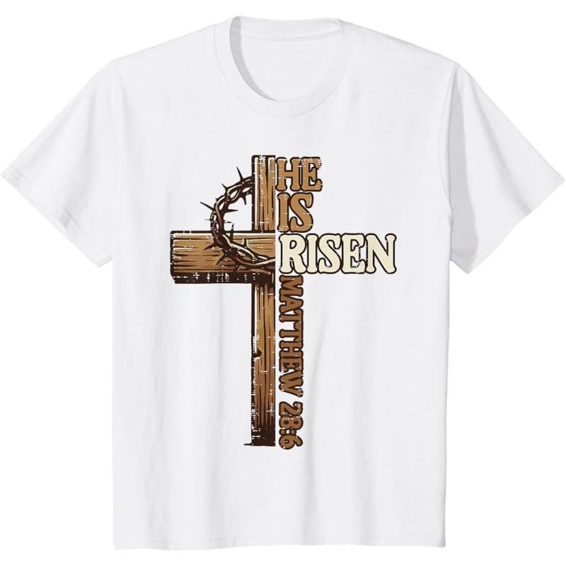 He Is Risen Cross T-Shirt - Easter Jesus Christian Gift Cotton Tee