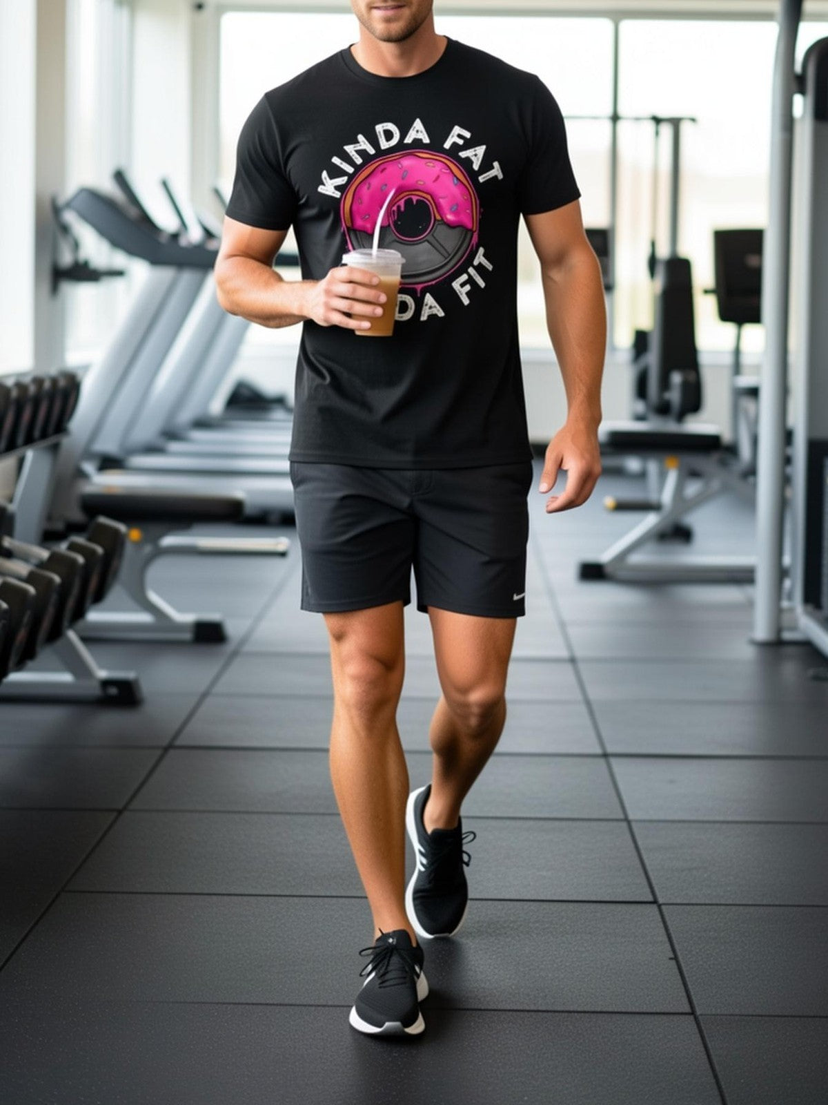 Funny Kinda Fat Kinda Fit Donut Lifting Gym Workout Humor Meme Gift Unisex Tee