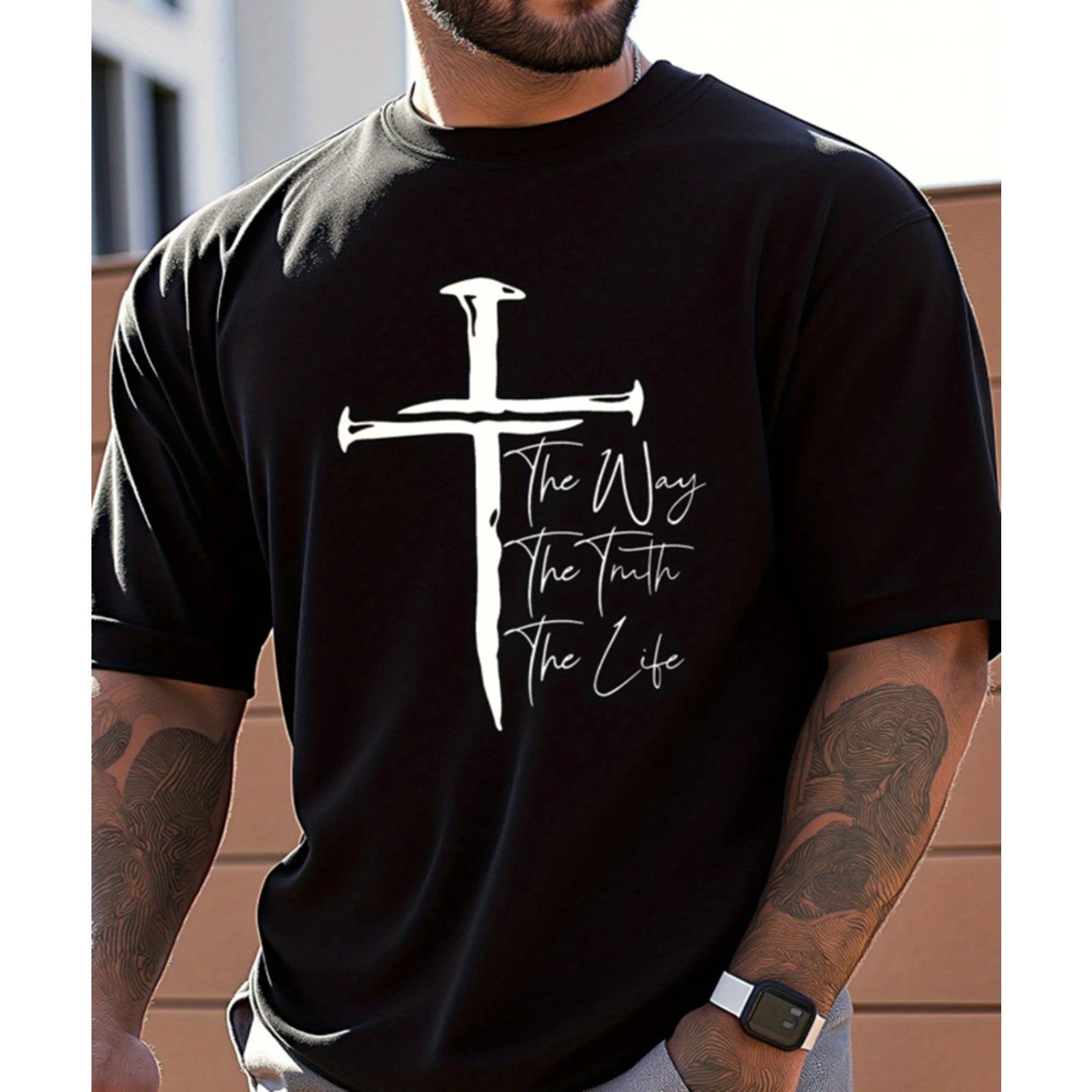Men's Christian Faith Graphic T-Shirt - The Way The Truth The Life Cross Tee