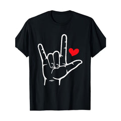 Valentine'S Day 'I Love You' Sign Language Heart Graphic T-Shirt - Soft Breathab