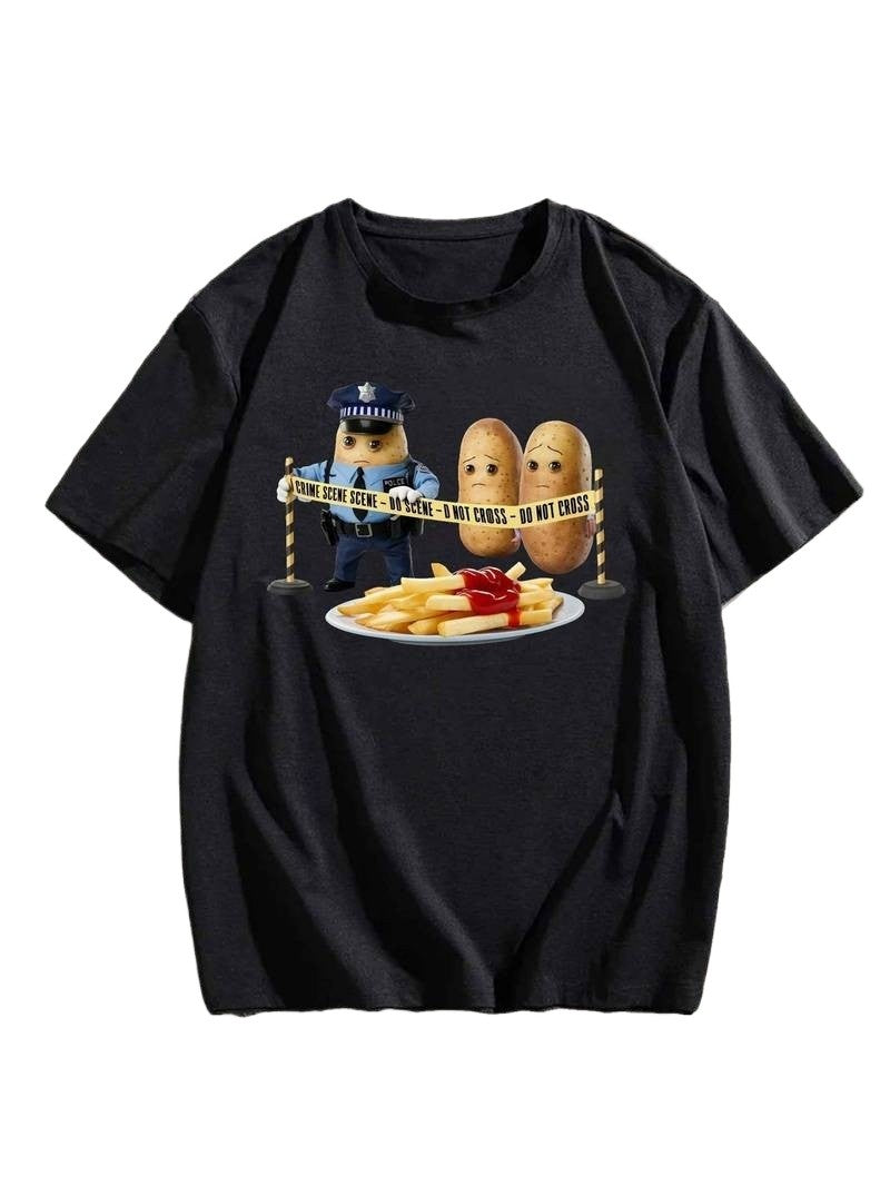Funny French Fries Potato Crime Scene Do Not Cross Food Humor Unisex Tee