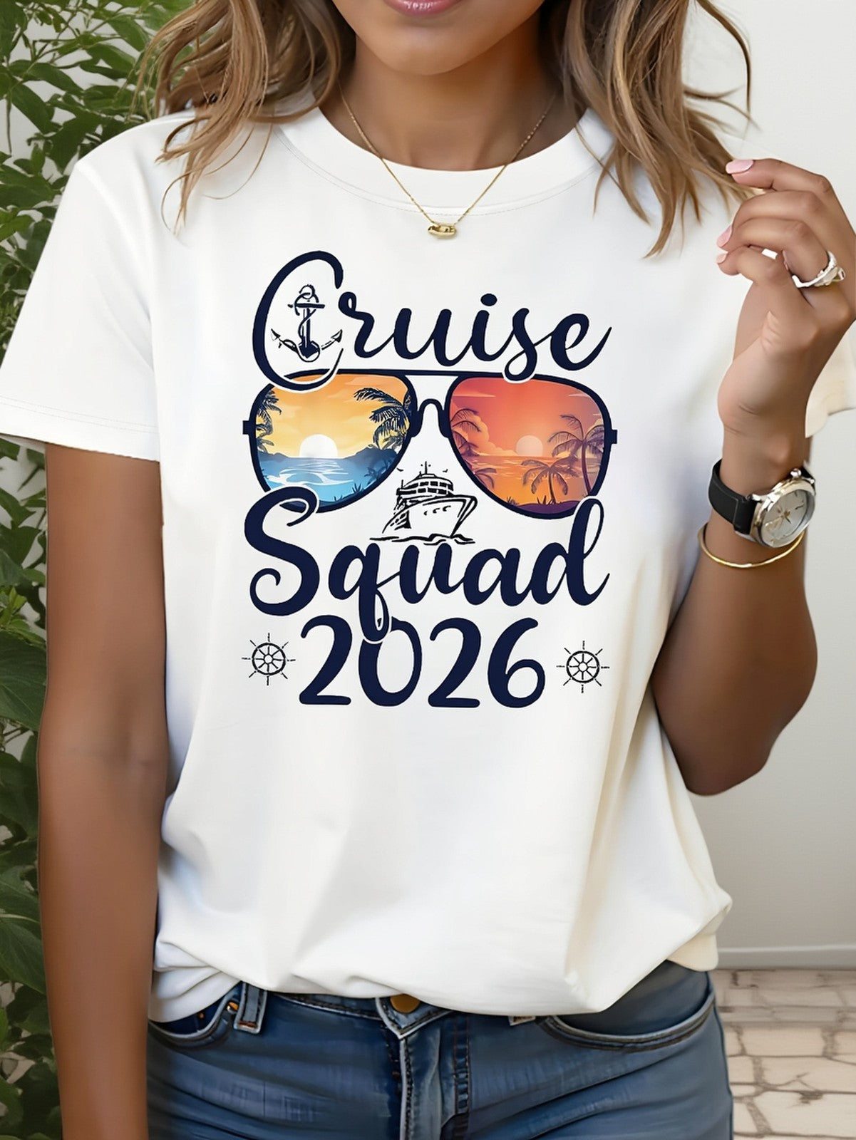 Cruise Squad 2026 Summer Short Sleeve Crew Neck Cartoon Holiday Gift Unisex Tee