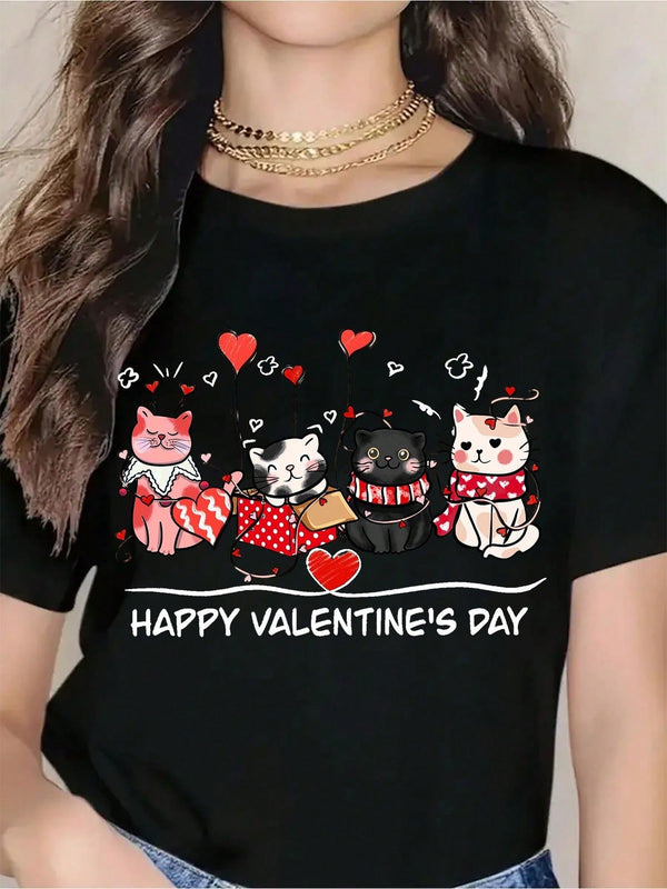 Men's Romantic Cat Lover Valentine Graphic T-Shirt