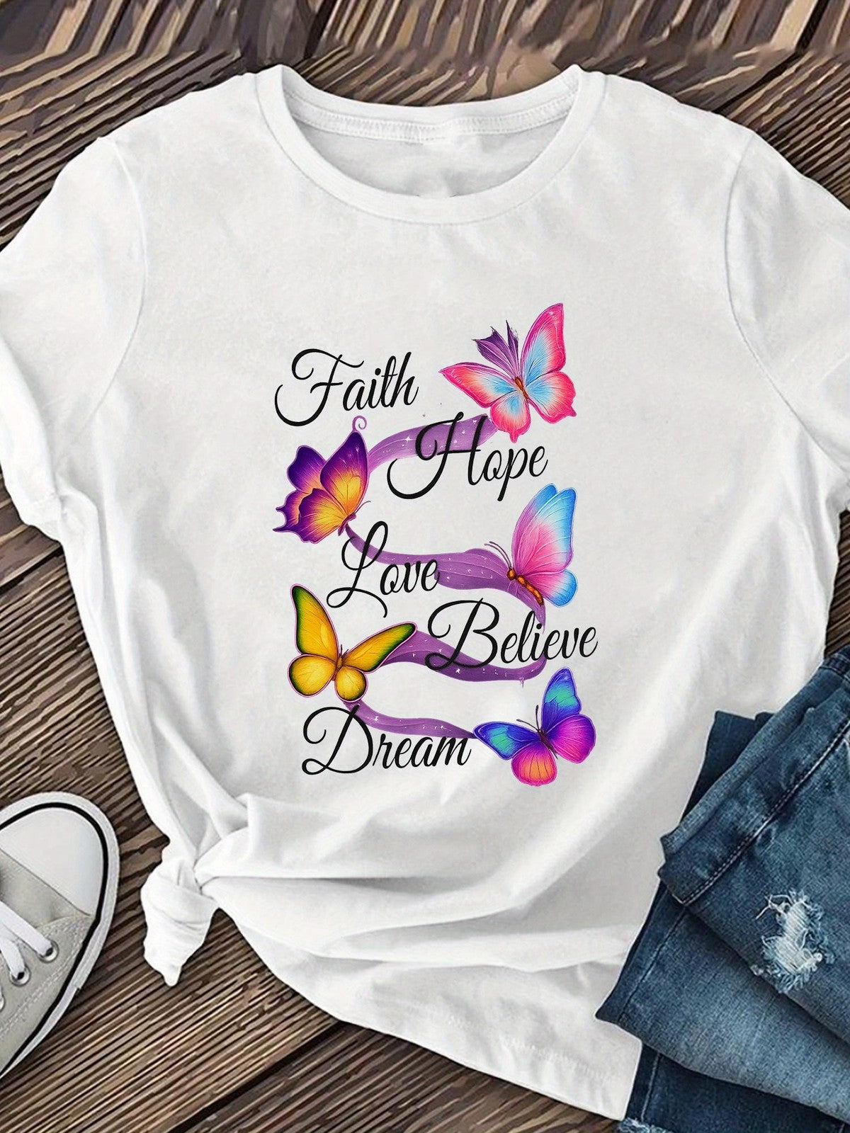 Faith Hope Love Believe Dream Butterfly Floral Christian Positive Gift UnisexTee
