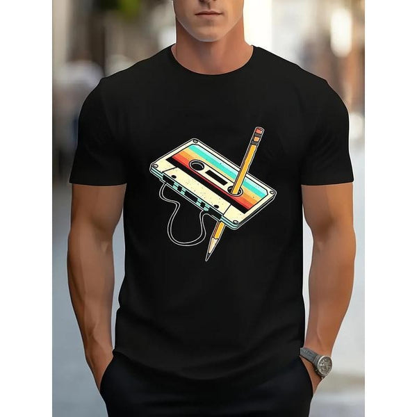 Men's Retro Cassette Tape Nostalgic Graphic T-Shirt Men's 80s Music Vintage Inspired Casual Tee
