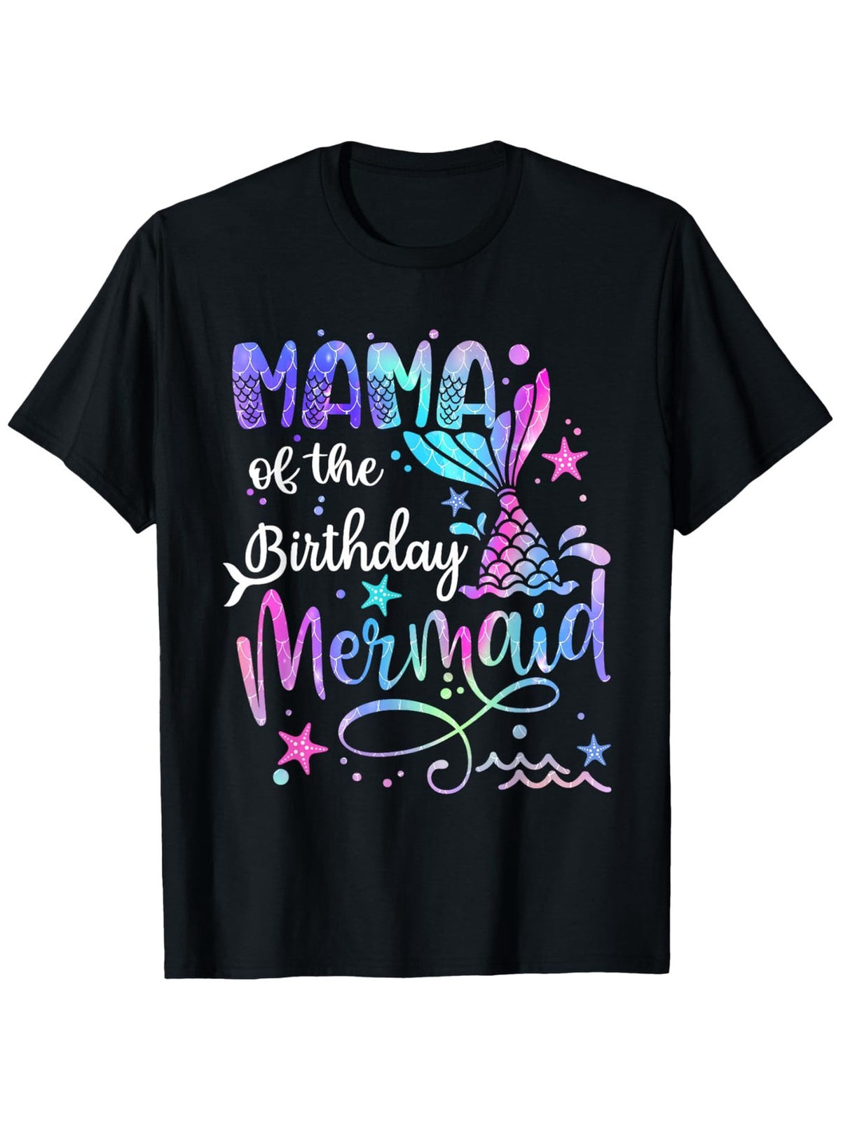 Mom Of The Birthday Mermaid Cute Matching Family Graphic Tee for Men Women, Mermaid Birthday Short Sleeve T-Shirt, Casual Crew Neck Top for Mom Gift