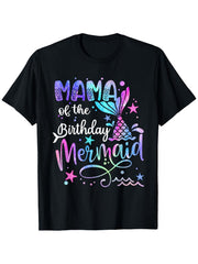 Mom Of The Birthday Mermaid Cute Matching Family Graphic Tee for Men Women, Mermaid Birthday Short Sleeve T-Shirt, Casual Crew Neck Top for Mom Gift