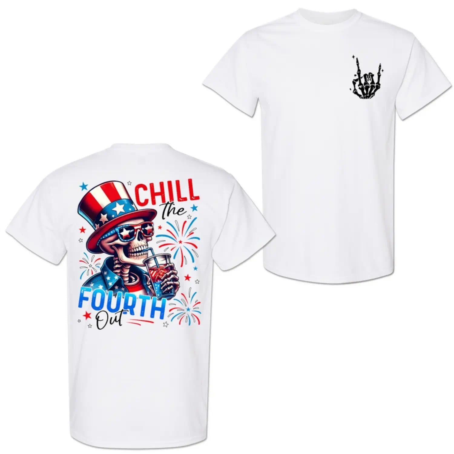 Chill The Fourth Out Funny Skeleton 4th July Patriotic Freedom Unisex Tee