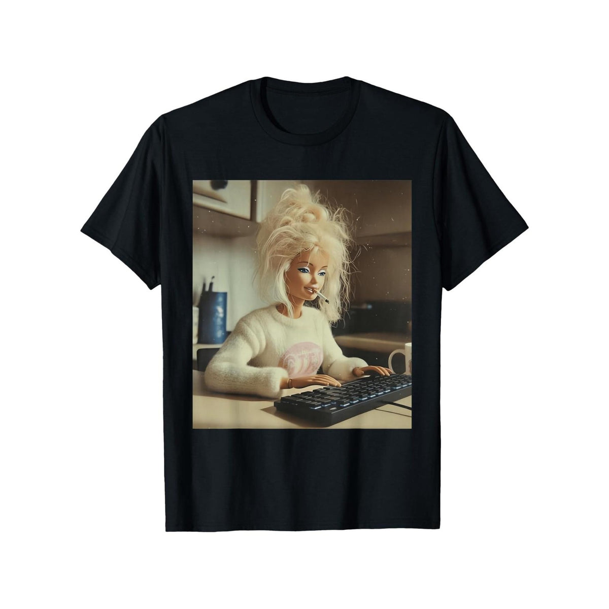 Funny Creepy Doll Face Smoking Meme Distressed Vintage Unisex Graphic T-Shirt