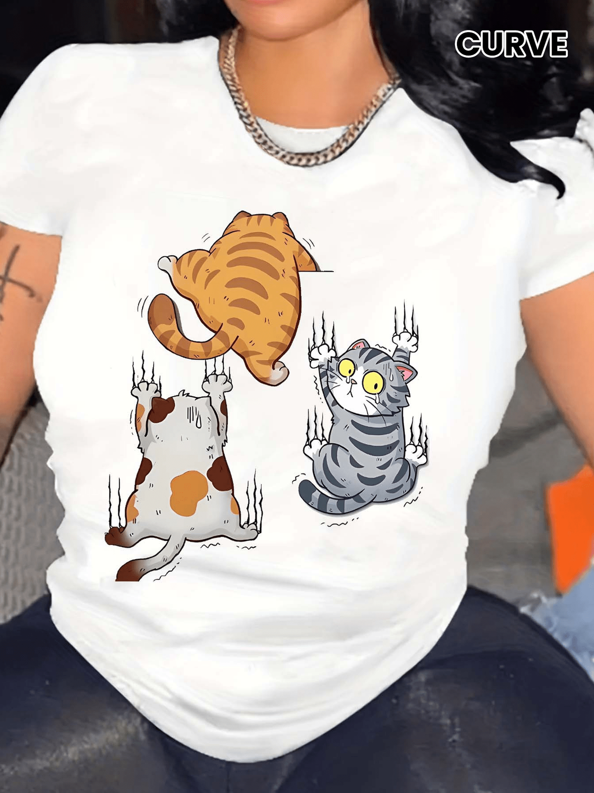 Cute Cat Print Round Neck Sport Running Activewear Fall Winter Gift Unisex Tee