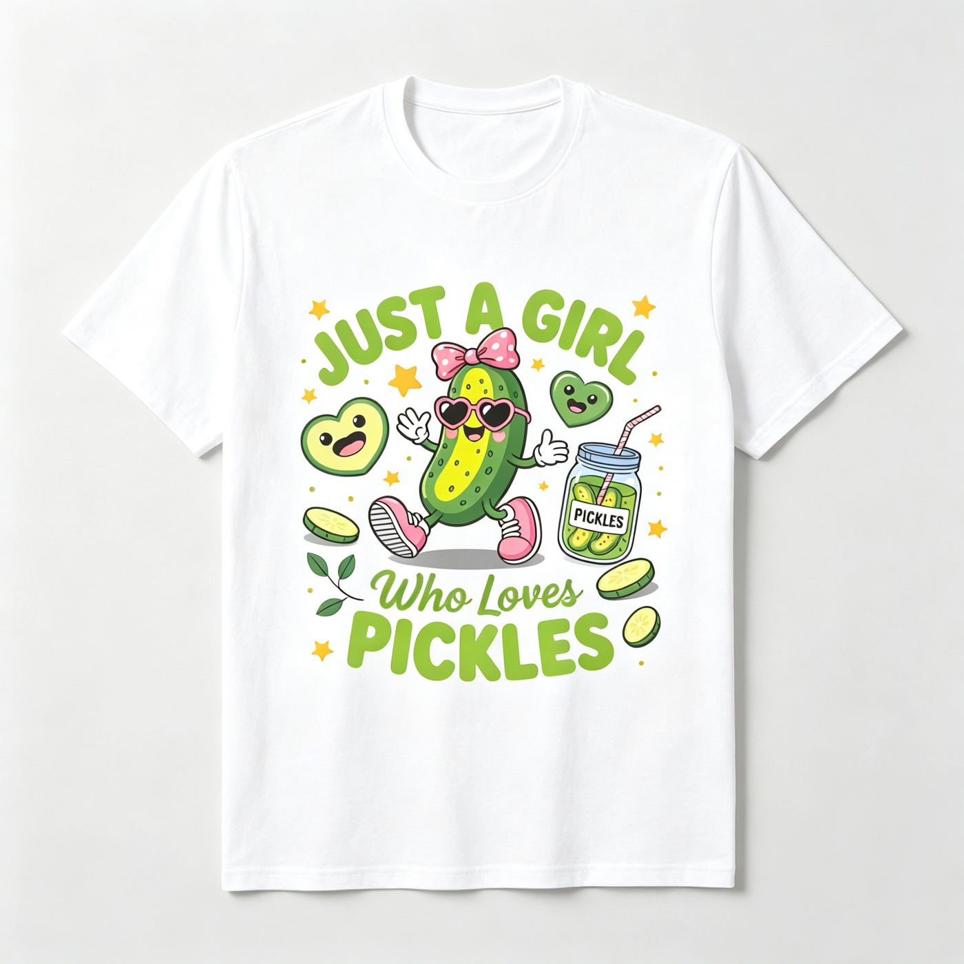 Girl Who Loves Pickles Cute Cucumber Cartoon Casual Fun Foodie Gift Unisex Tee