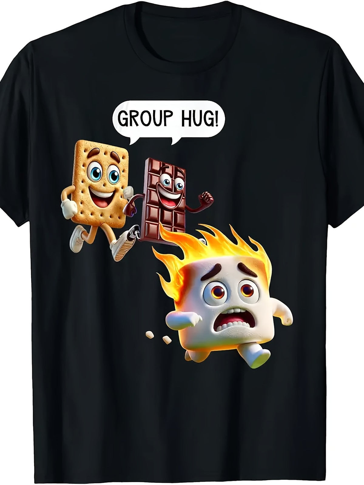 Funny Smores Group Hug Marshmallow Novelty Camping Foodie Humor Gift Unisex Tee
