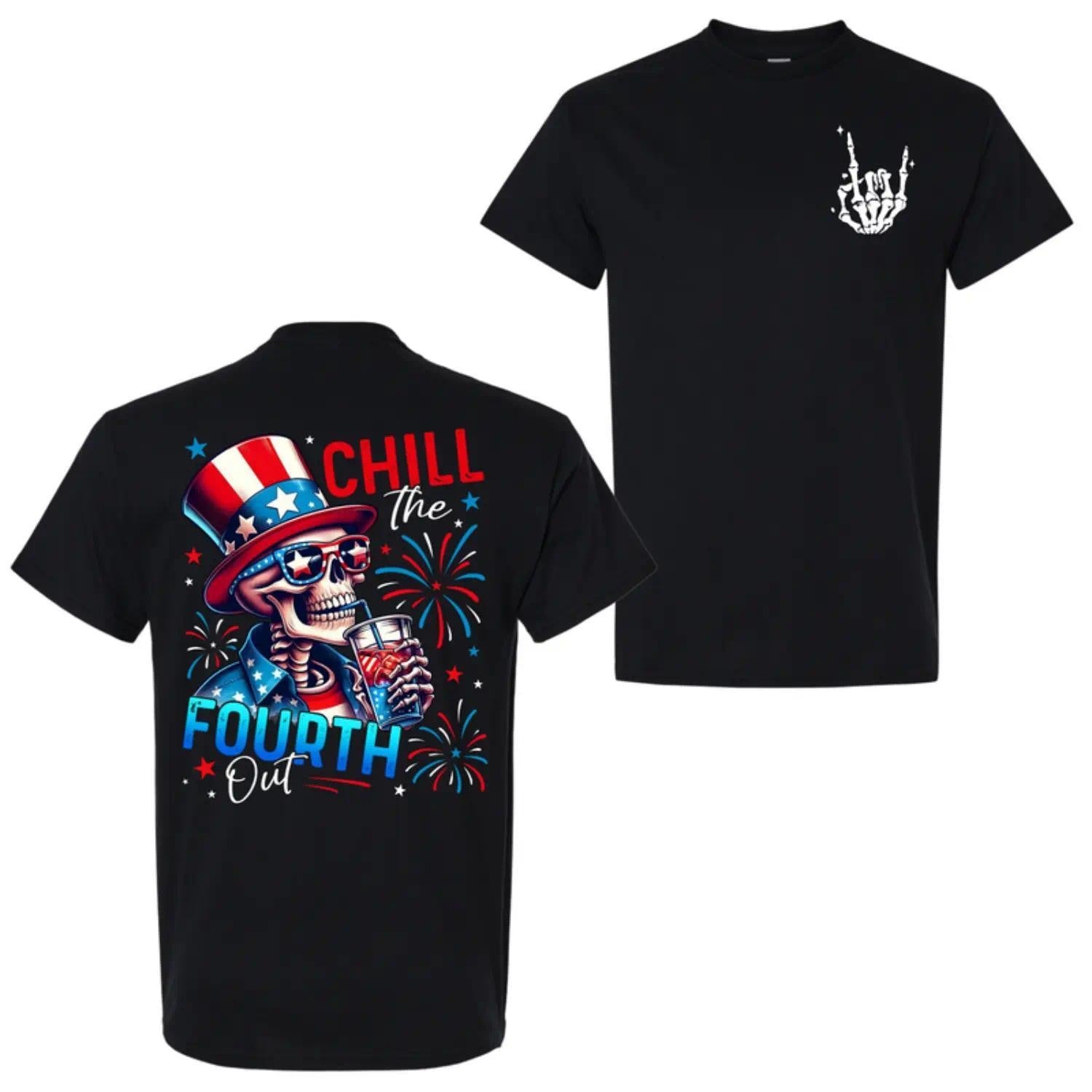 Chill The Fourth Out Funny Skeleton 4th July Patriotic Freedom Unisex Tee
