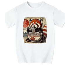 Funny Red Panda Eating Ramen Japanese Kawaii Casual Short Sleeve Unisex Tee