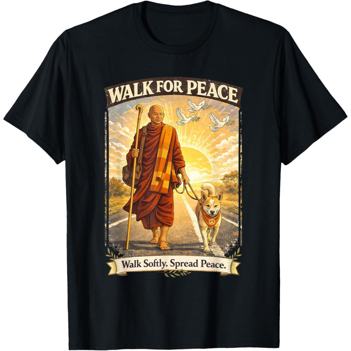 Vintage "Walk Softly, Spread Peace" Inspirational Casual Tee