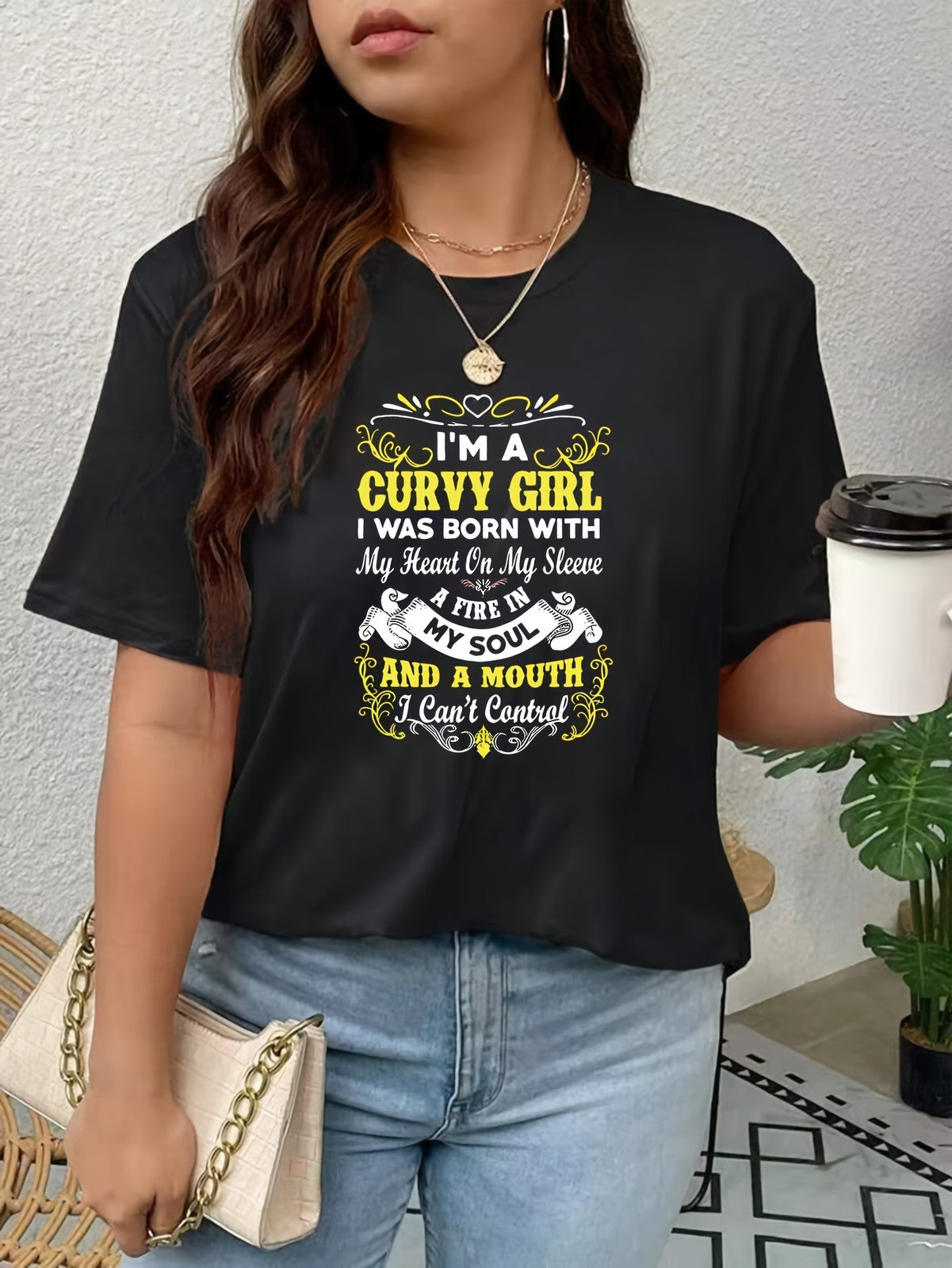 Curvy Girl Heart Sleeve Fire Soul Mouth Control Sassy Plus Size Gift Unisex Tee