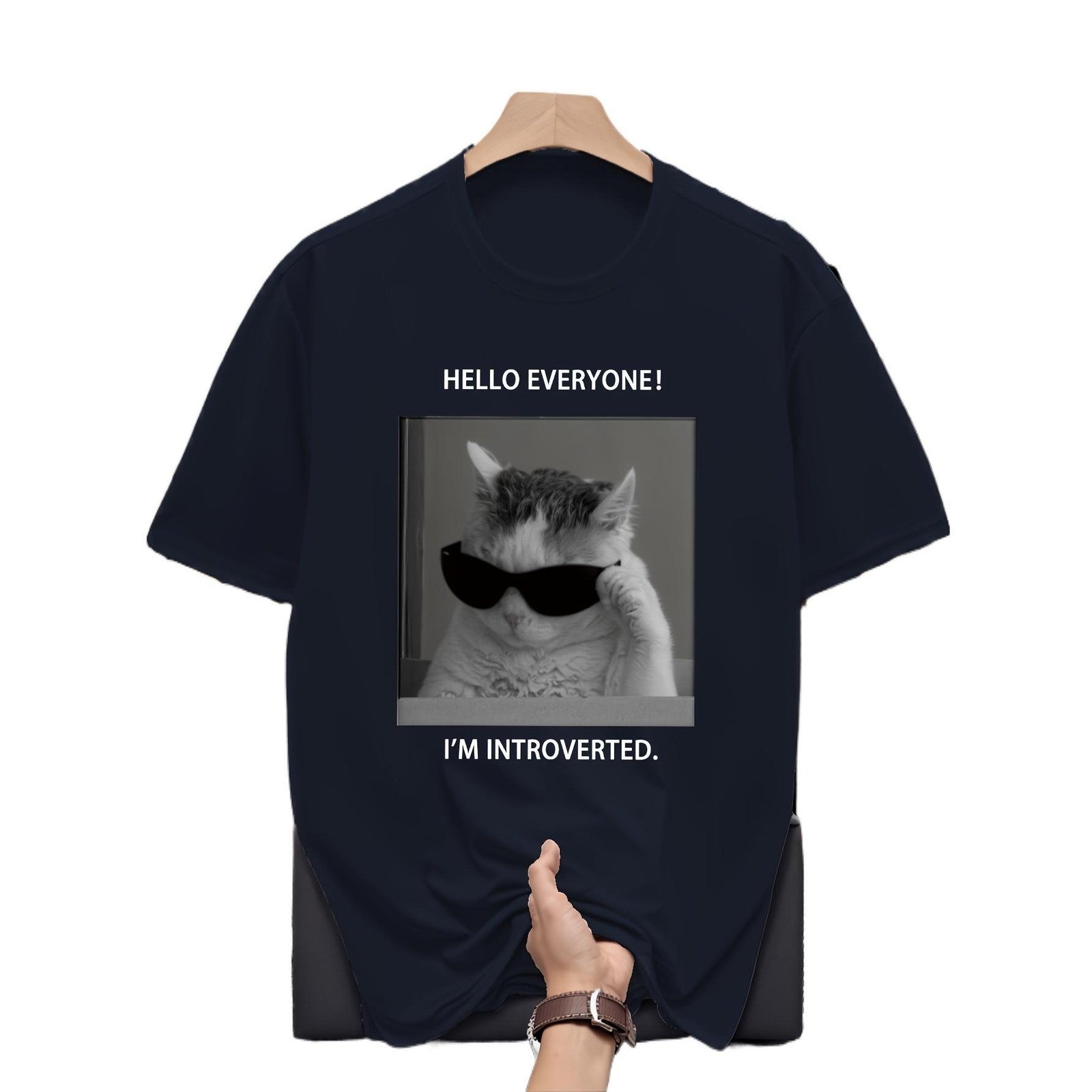 Pretending To Be Socially Awkward Cat Letter Print Graphic Unisex Shirt