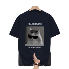 Pretending To Be Socially Awkward Cat Letter Print Graphic Unisex Shirt