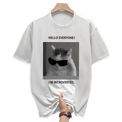 Pretending To Be Socially Awkward Cat Letter Print Graphic Unisex Shirt